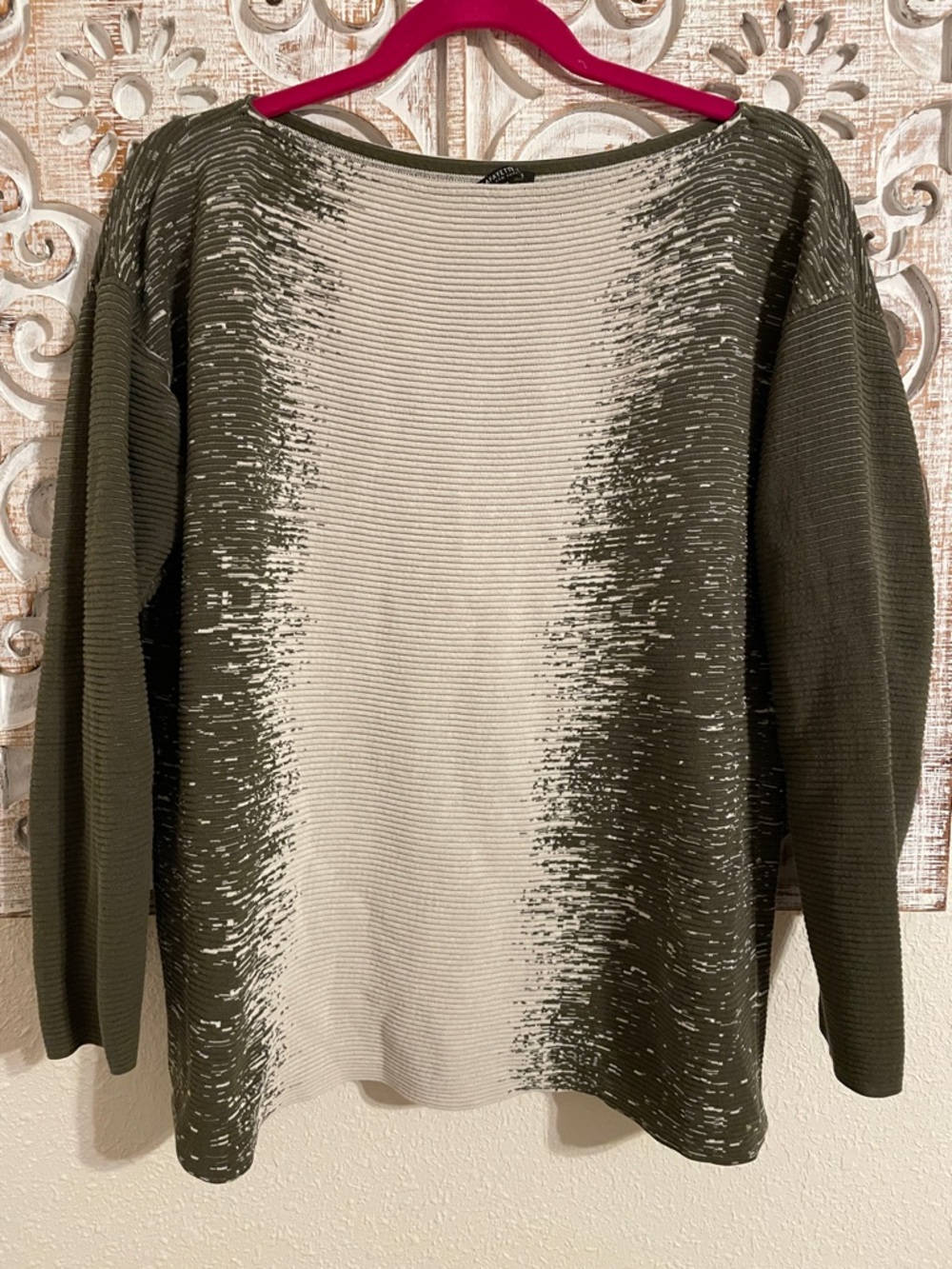Lafayette 148 New York Olive and Cream Ombre Crewneck Sweater